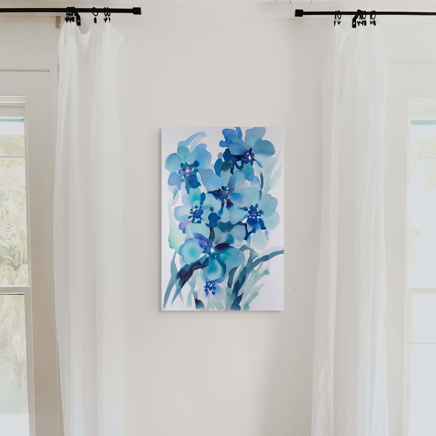 Abstract Orchid Watercolor – Blue Floral Botanical Art