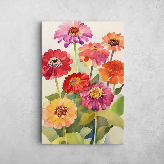 Zinnia Watercolor – Vibrant Floral Botanical Art