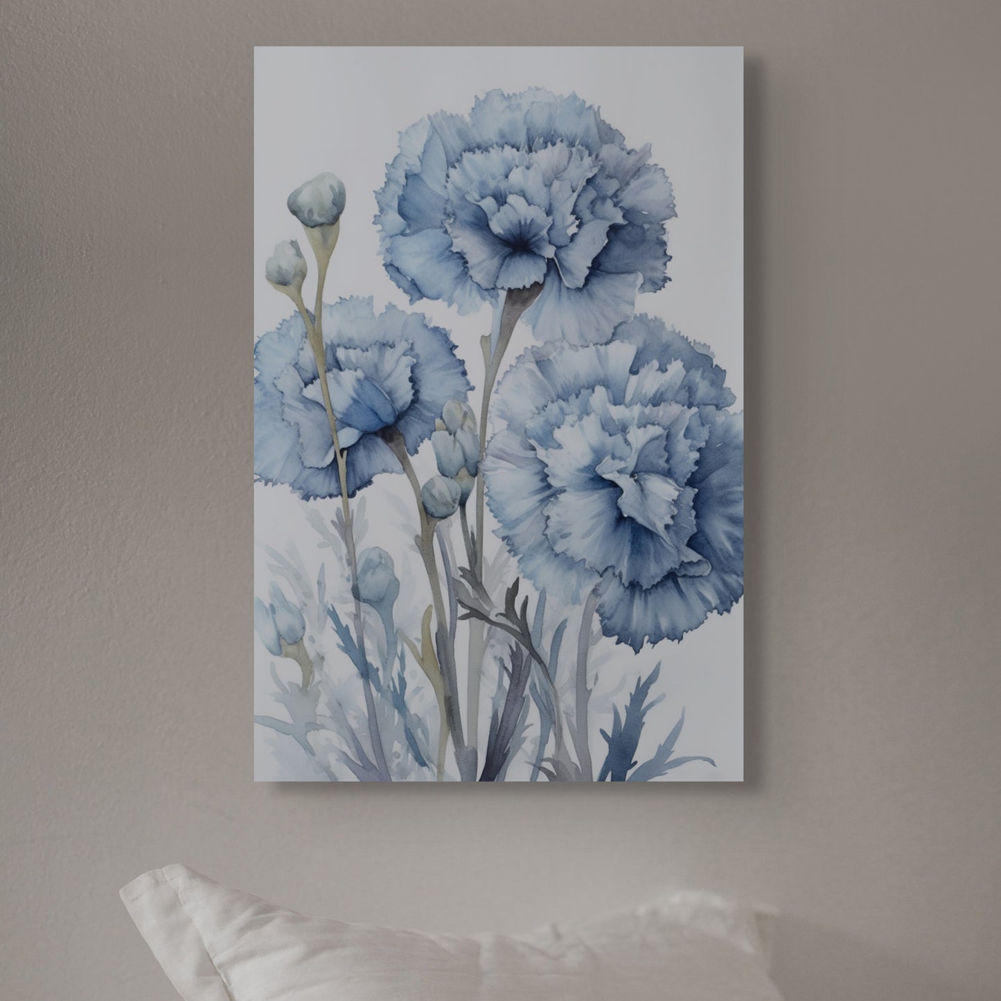 Carnation Watercolor – Blue Floral Botanical Art