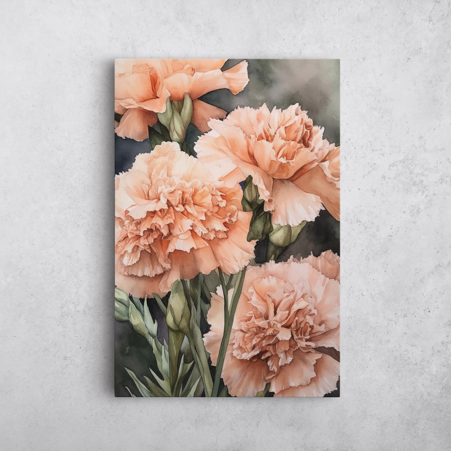 Carnation Watercolor – Peach Floral Botanical Art