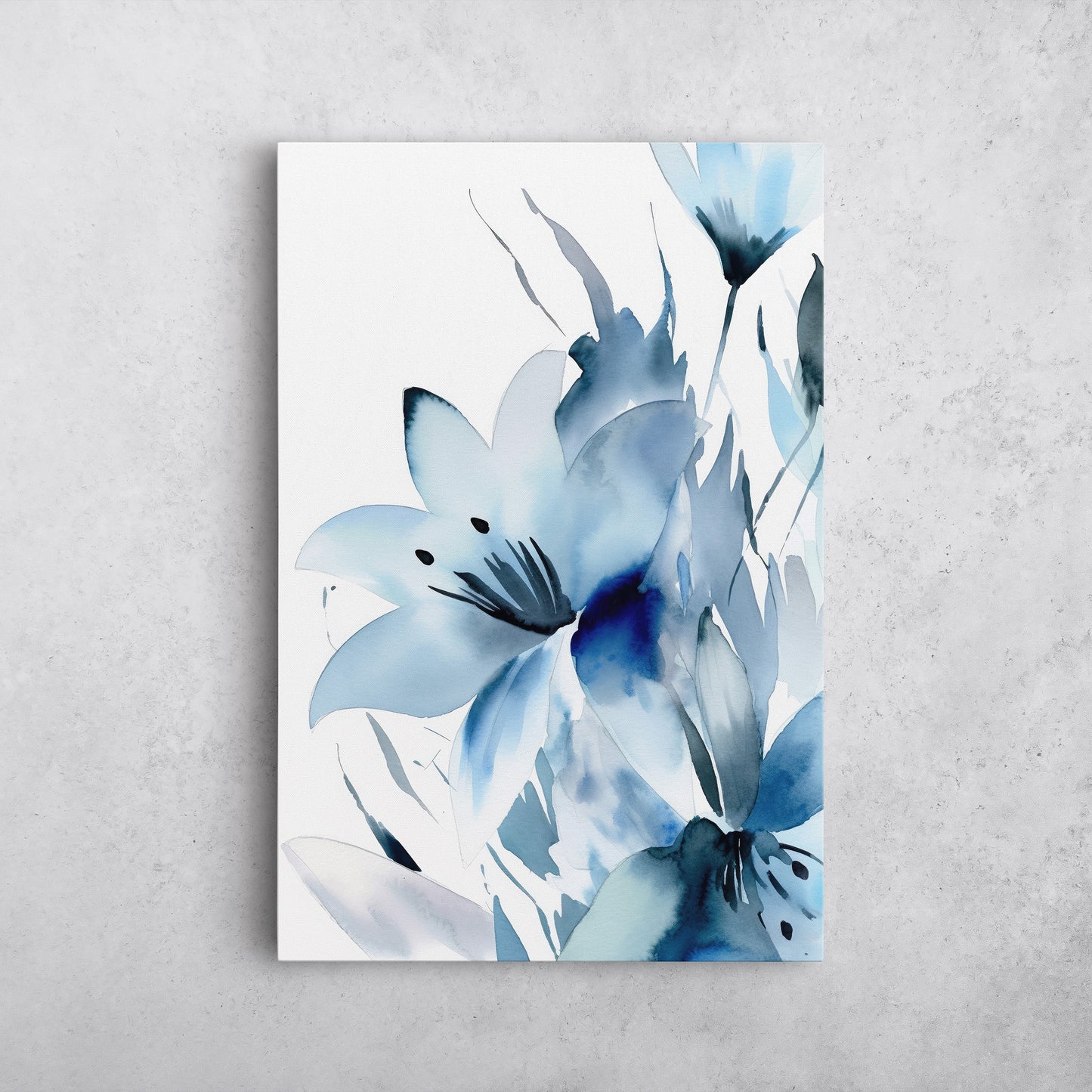 Abstract Lily Watercolor – Blue Floral Botanical Art