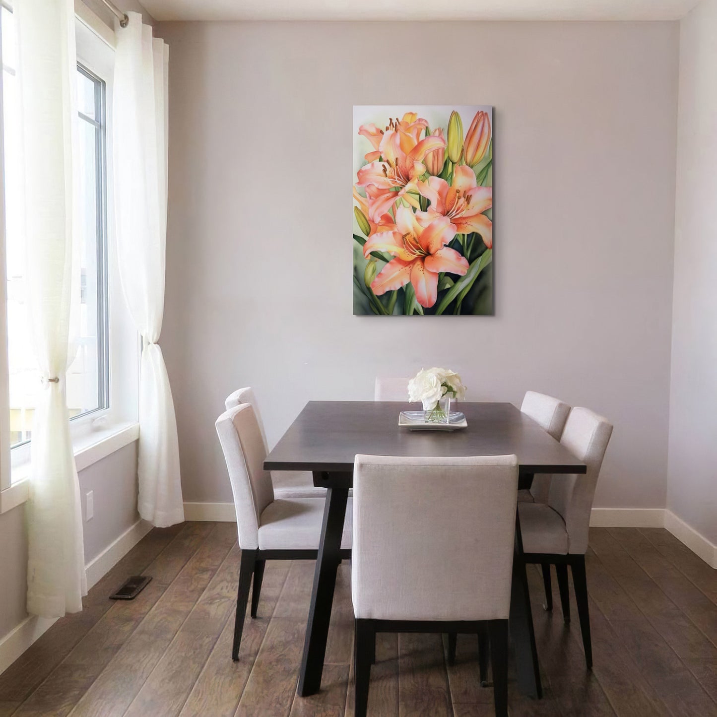 Lily Watercolor – Peach Floral Botanical Art