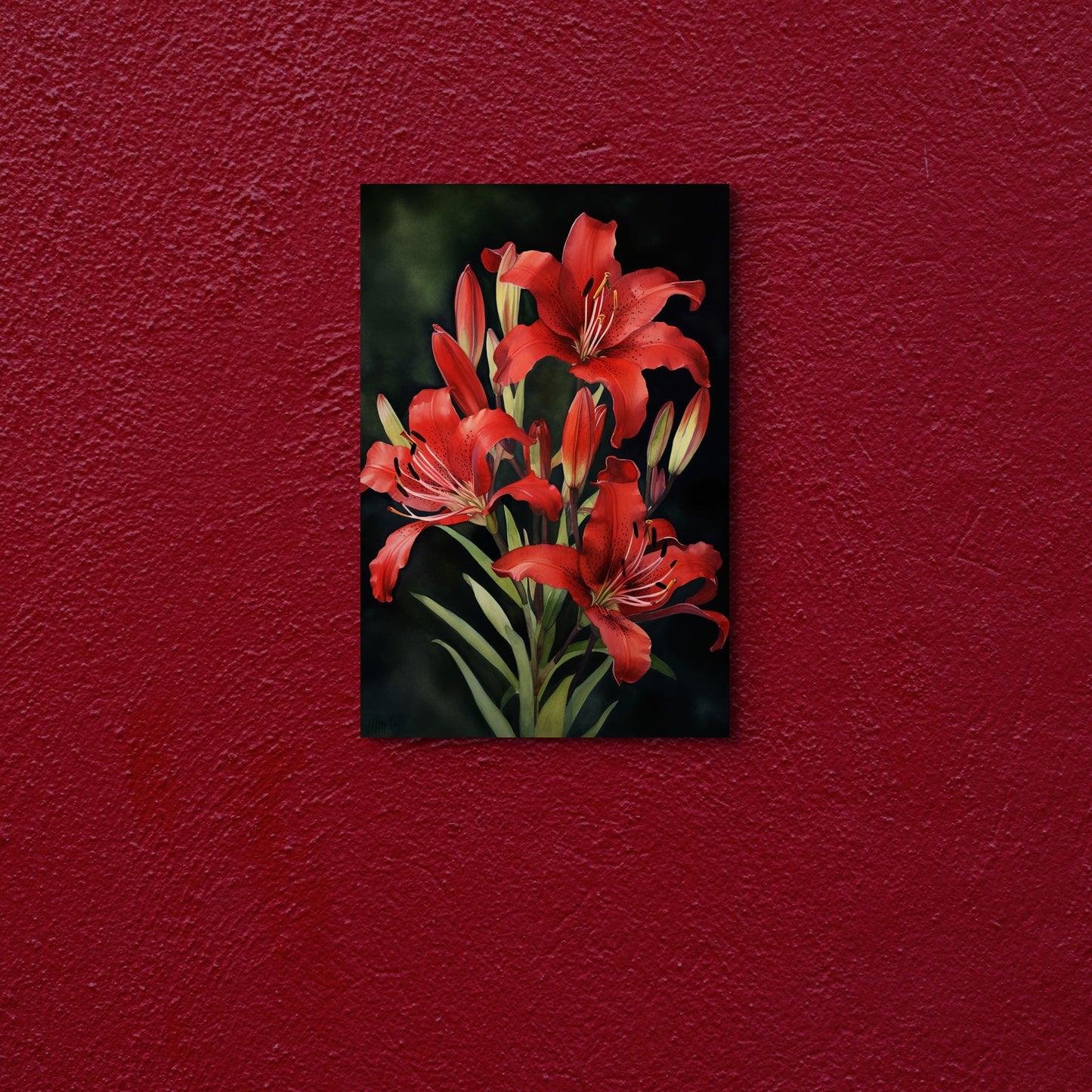 Lily Watercolor – Red Floral Botanical Art