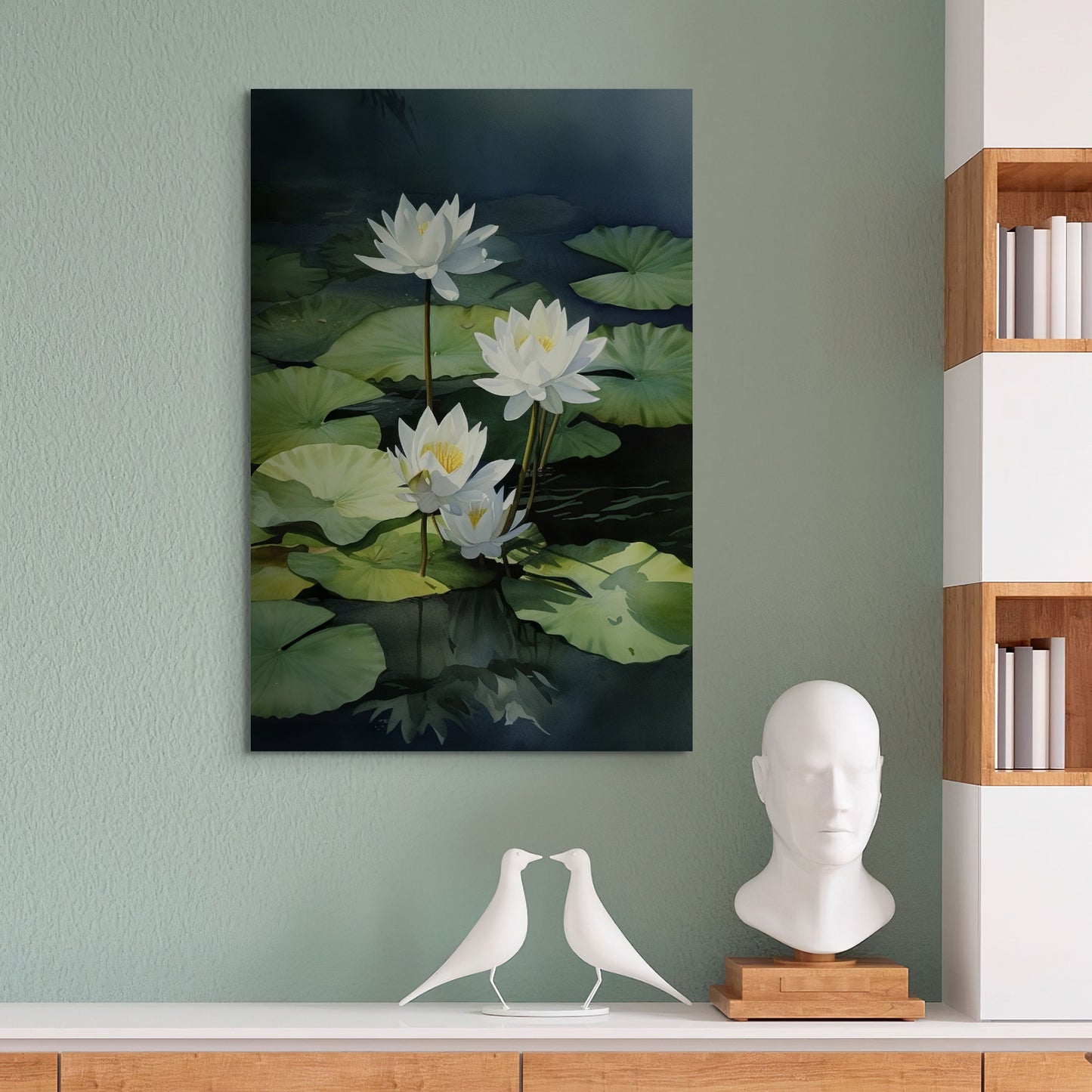 Waterlily Watercolor – White Floral Botanical Art