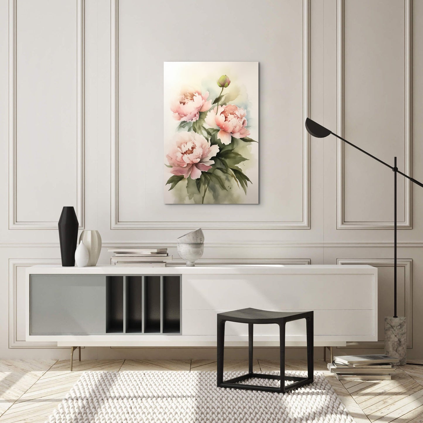 Peony Watercolor - Peach Floral Botanical Art