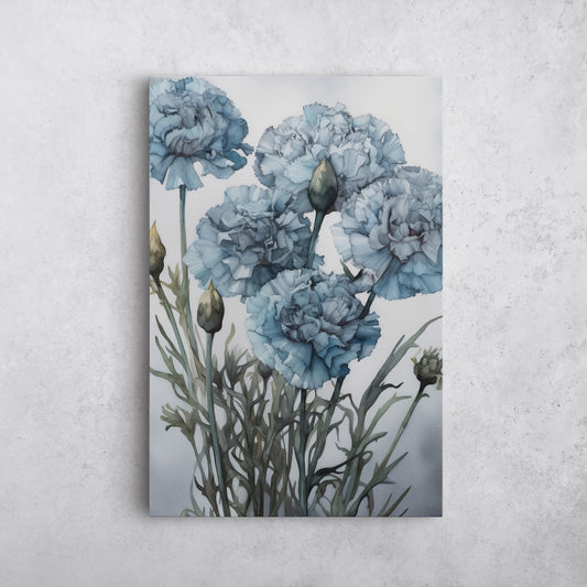 Carnation Watercolor – Blue Floral Botanical Art
