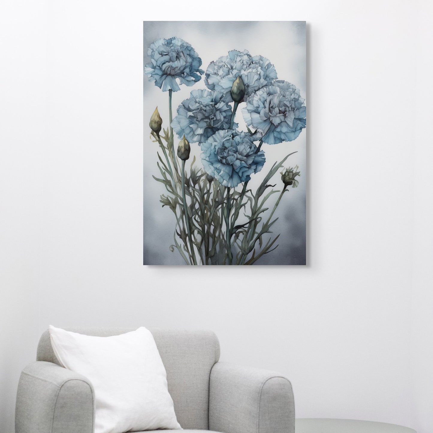Carnation Watercolor – Blue Floral Botanical Art