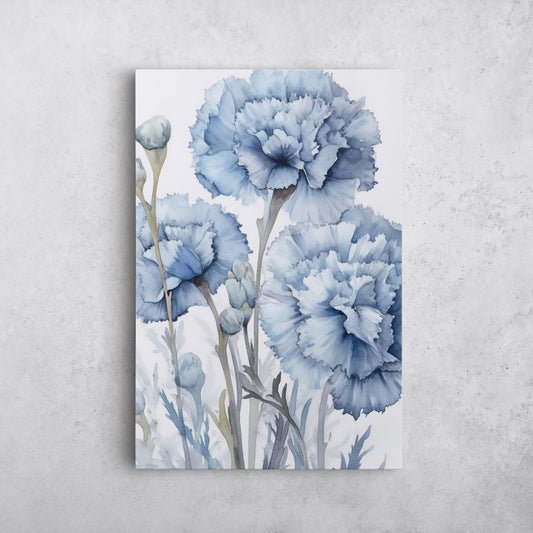 Carnation Watercolor – Blue Floral Botanical Art