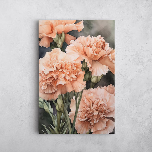 Carnation Watercolor – Peach Floral Botanical Art