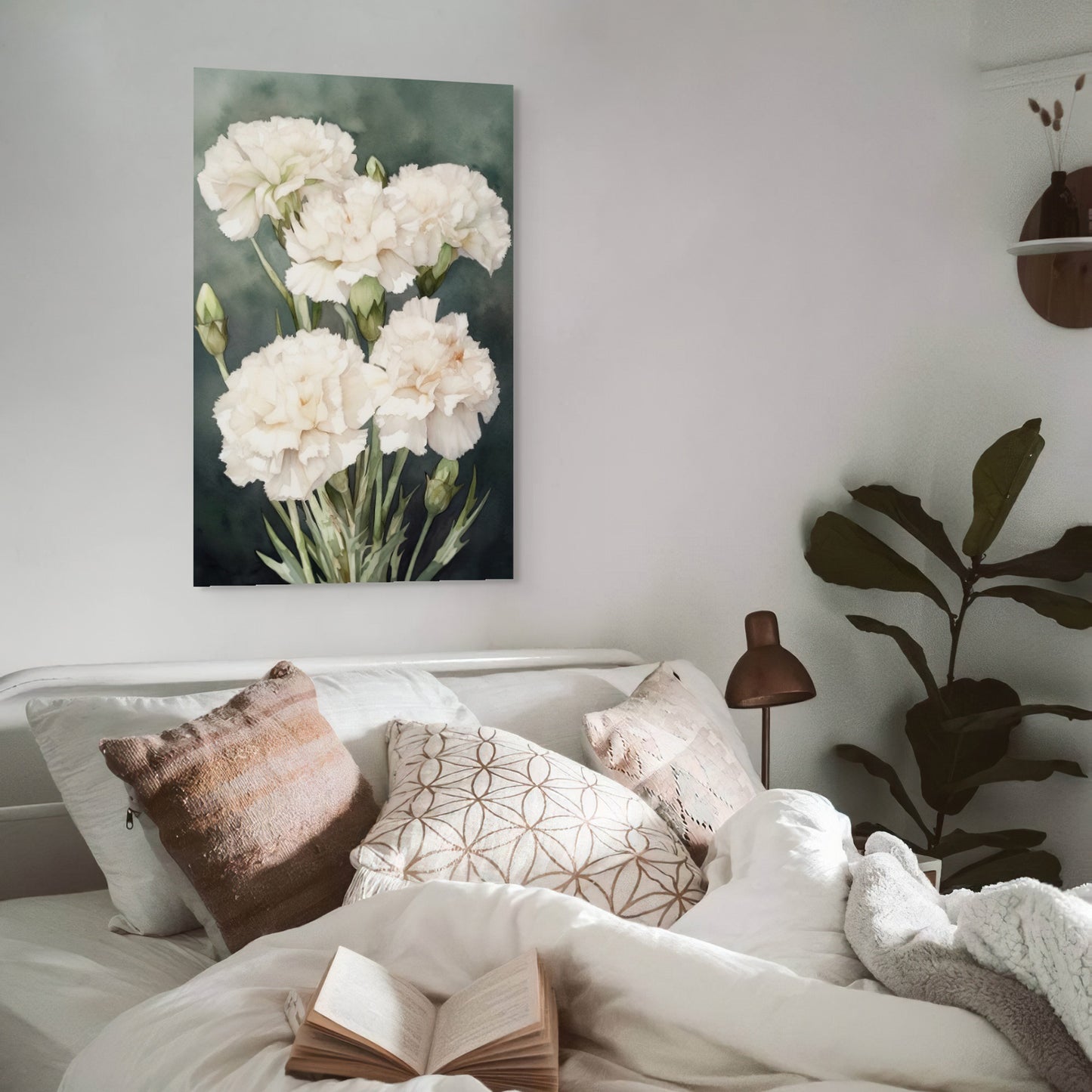 Carnation Watercolor – White Floral Botanical Art