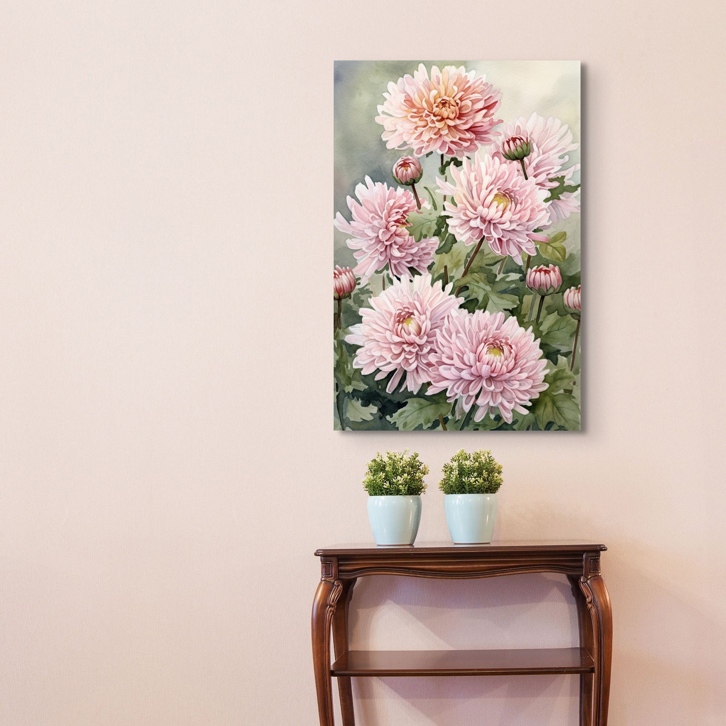 Chrysanthemum Watercolor – Pink Floral Botanical Art