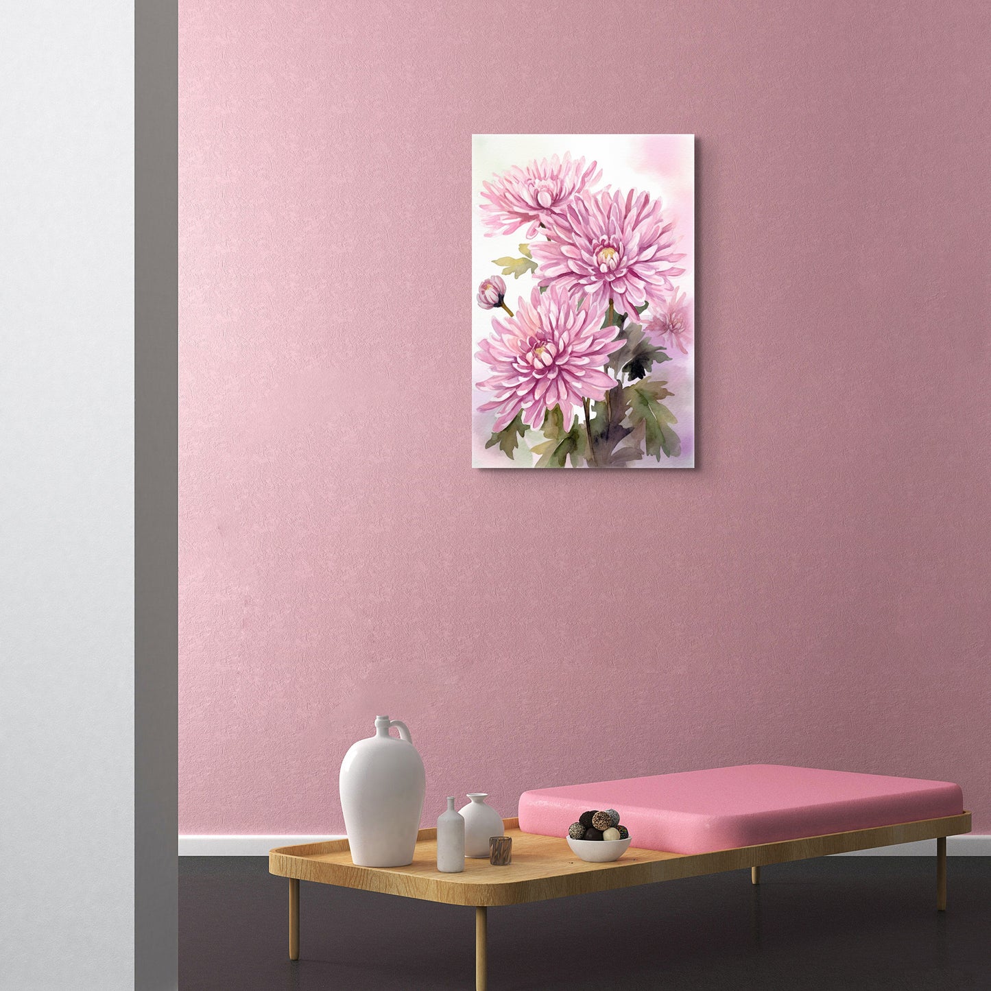 Chrysanthemum Watercolor II – Pink Floral Botanical Art