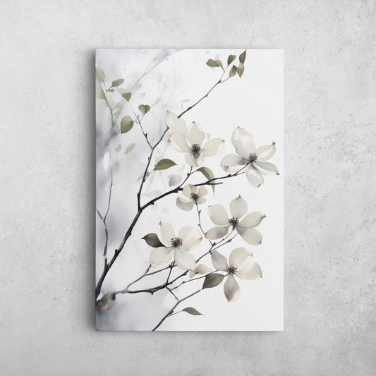 Dogwood Blossom Watercolor – White Floral Botanical Art